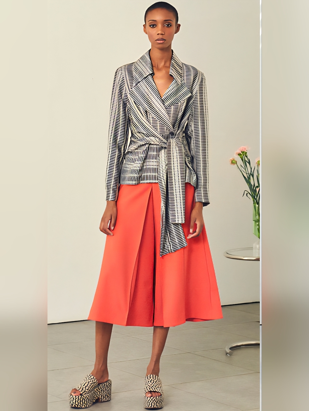 Palmer//Harding Striped Wrap Blazer Belted Tie Waist Jacket Runway Size 4/6